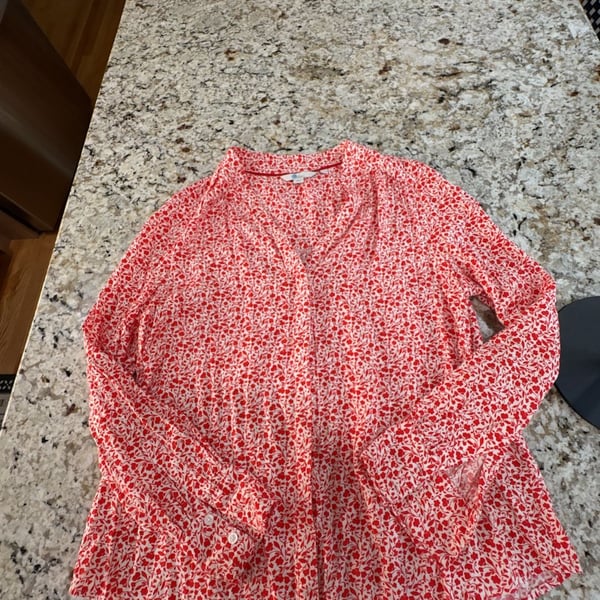 Boden Annora Blouse Size US 10 Red White Floral Print V-Neck Long Sleeve