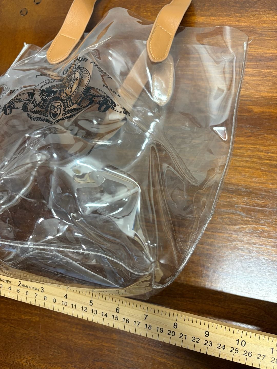Metro Goldwyn Mayer Clear Tote Bag Brown Leather Handles 5