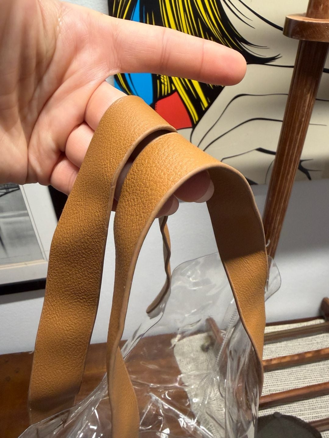 Metro Goldwyn Mayer Clear Tote Bag Brown Leather Handles 7