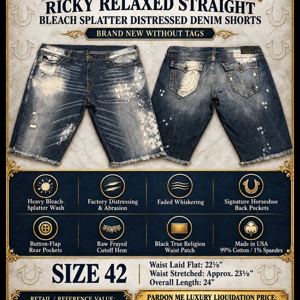 True Religion Ricky Bleach Splatter Distressed Denim Shorts