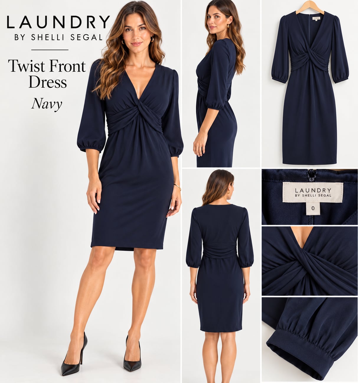 Laundry By Shelli Segal Twist Front Dress Navy Size 0 2