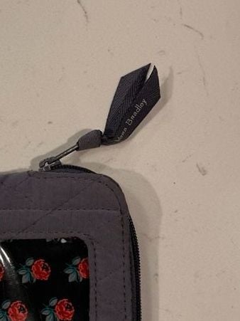 Vera Bradley Zip ID Case Wristlet Quilted Gray Floral Purse Wallet 3