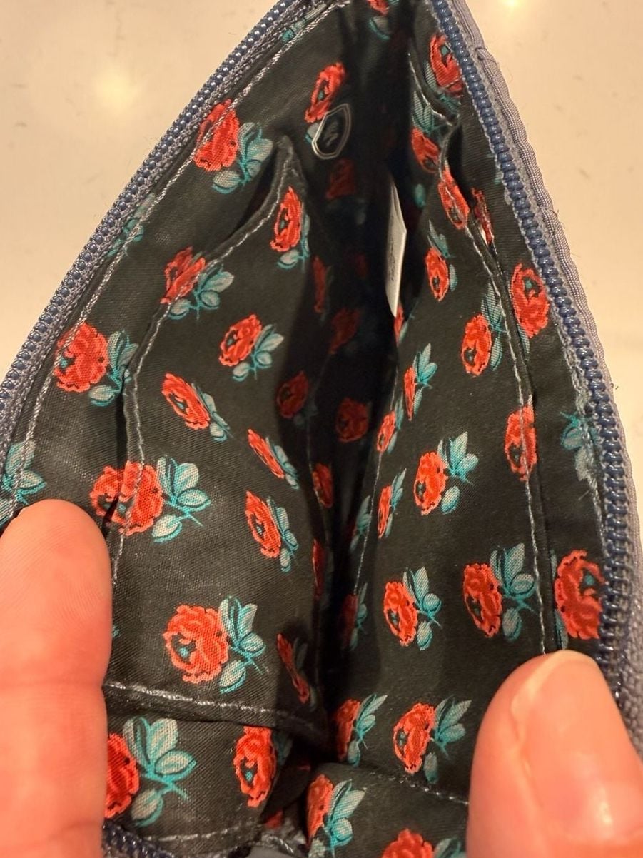 Vera Bradley Zip ID Case Wristlet Quilted Gray Floral Purse Wallet 4