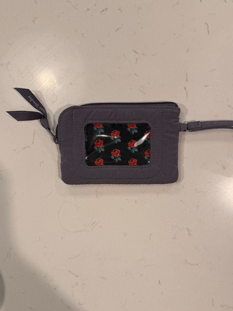 Vera Bradley Zip ID Case Wristlet Quilted Gray Floral Purse Wallet 2