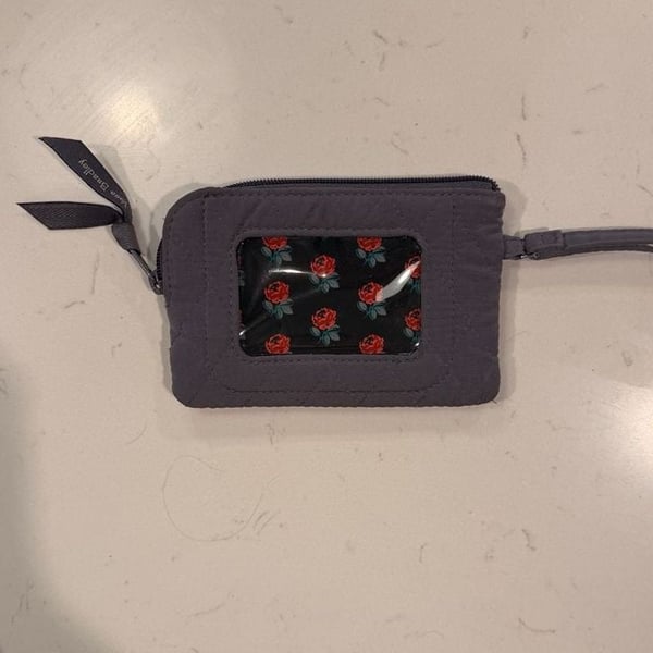 Vera Bradley Zip ID Case Wristlet Quilted Gray Floral Purse Wallet