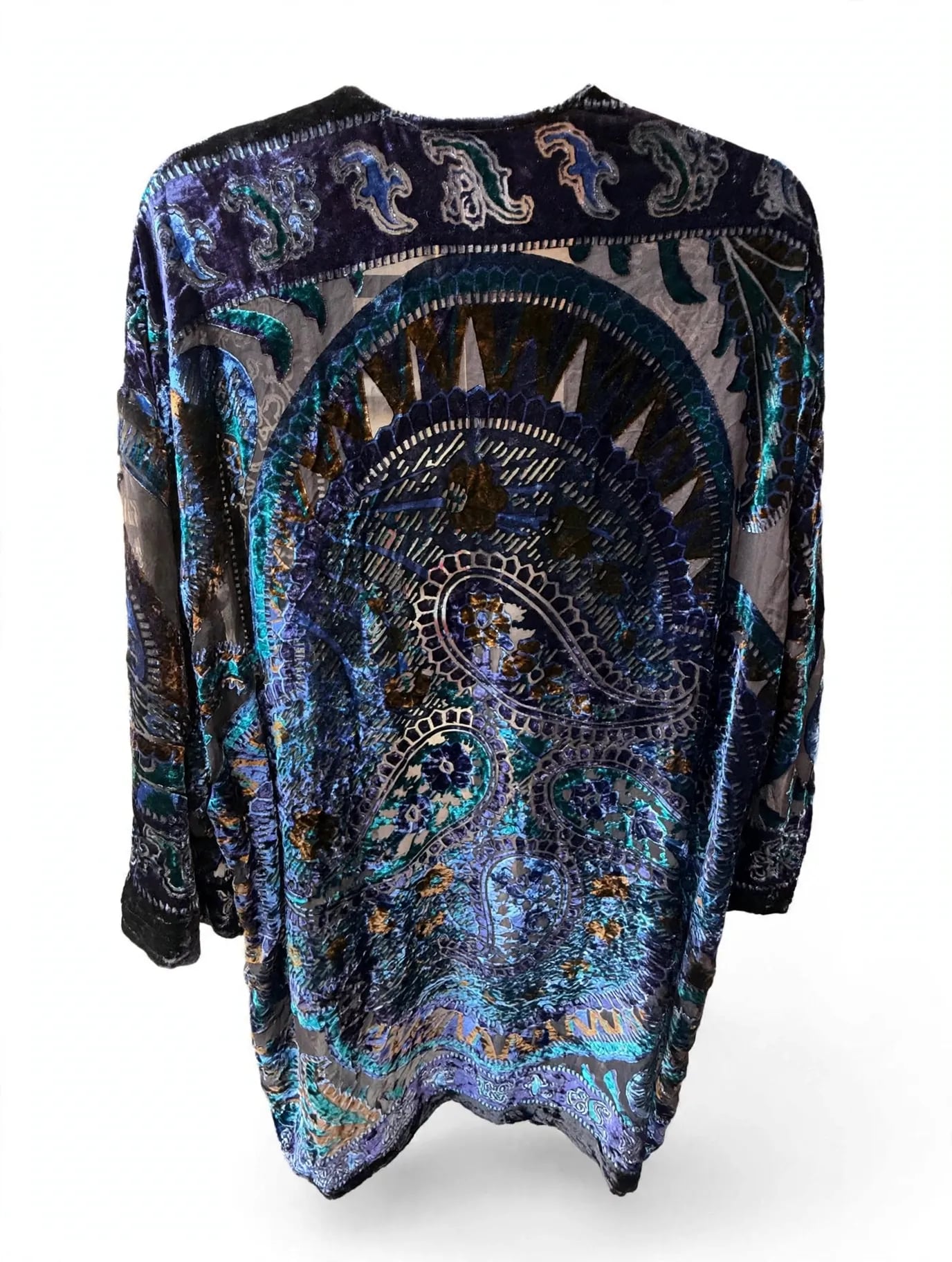 Chico's Velvet Burnout Paisley Kimono Duster Jacket 8