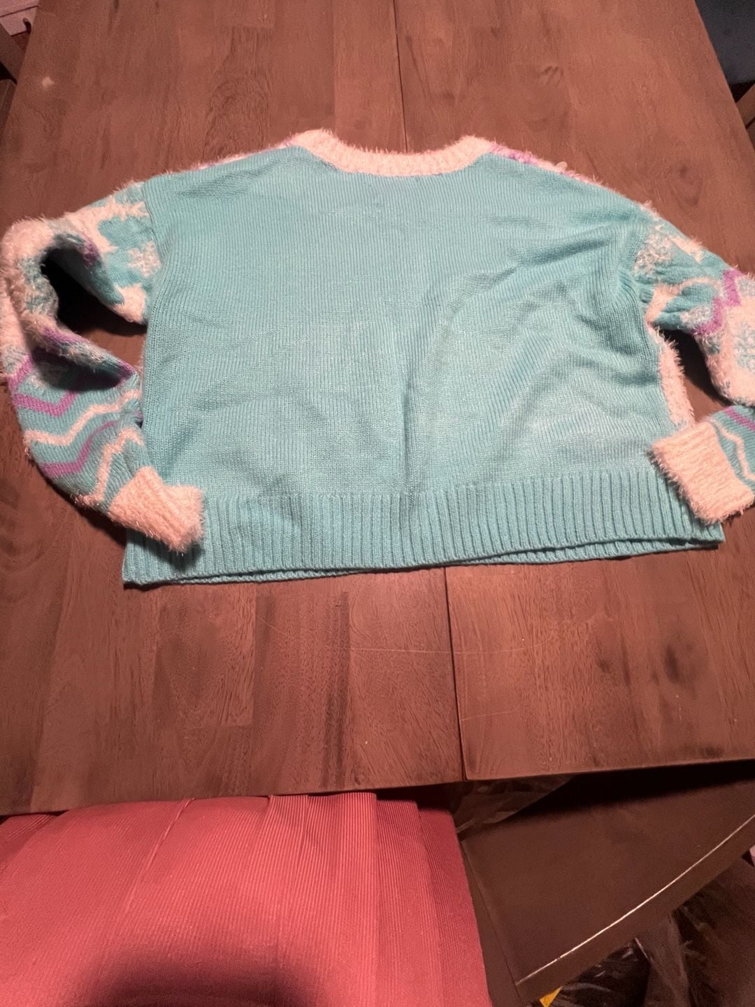 33 Degrees Ugly Christmas Sweater Size S Blue Fuzzy Reindeer Sequins 3