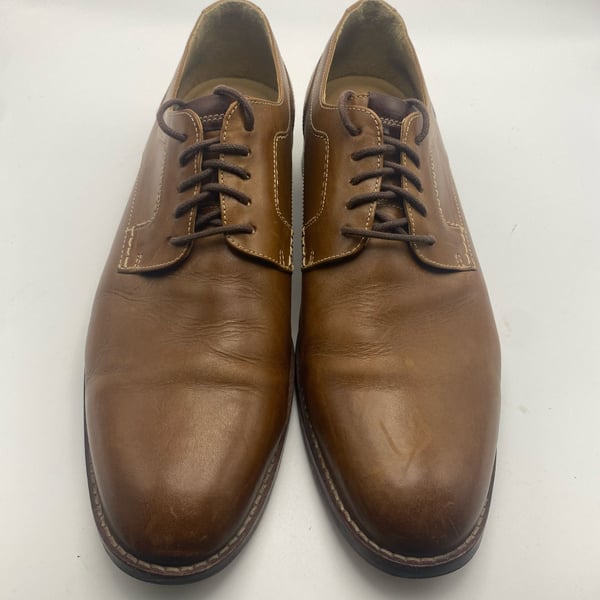 Johnston & Murphy Garner Plain Toe Size 12 M Brown Leather Shoes (DS1042)