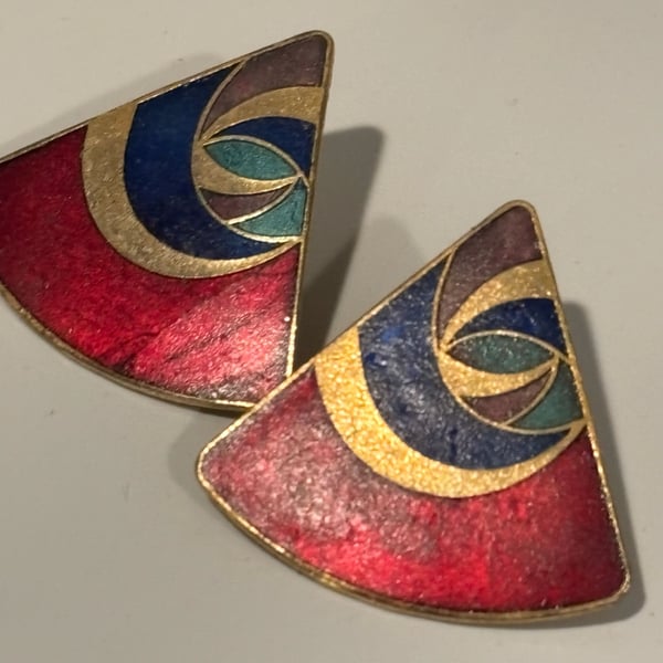Vintage Multi Color Triangle Enamel Geometric Earrings