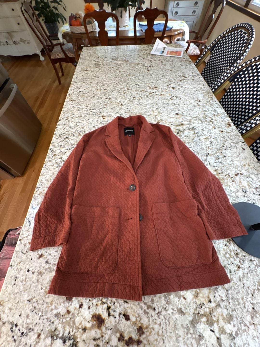 Madewell Quilted Cotton Shawl Blazer XXS Rust Red Jacquard Button Jacket 2