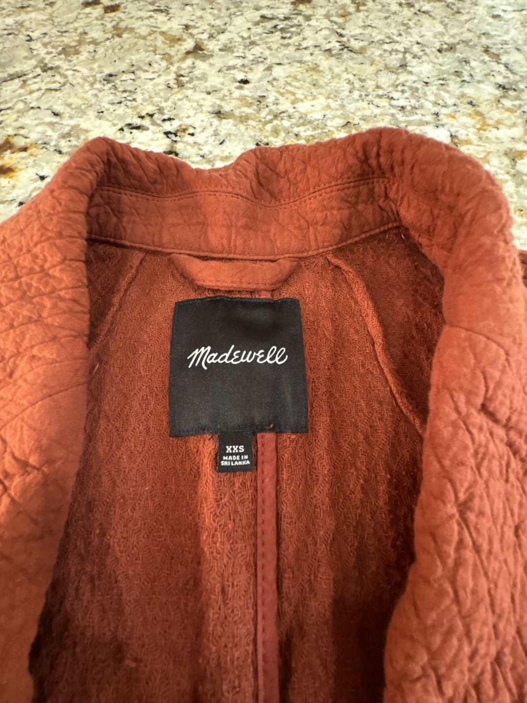 Madewell Quilted Cotton Shawl Blazer XXS Rust Red Jacquard Button Jacket 3
