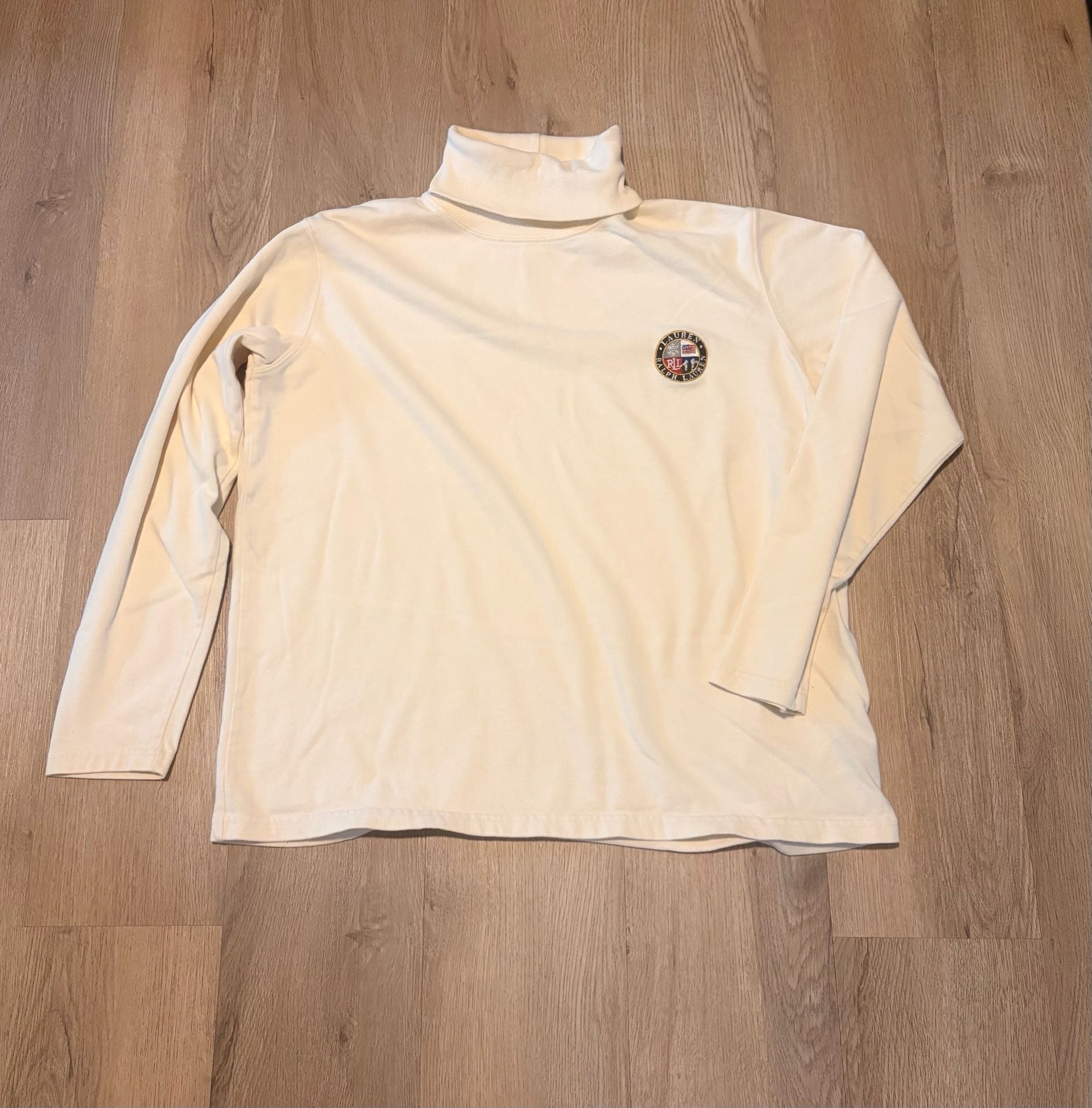 Lauren Ralph Lauren Turtleneck Shirt Size M White Crest Logo Cotton 2