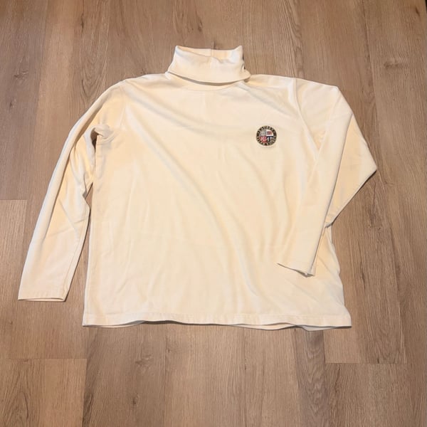 Lauren Ralph Lauren Turtleneck Shirt Size M White Crest Logo Cotton
