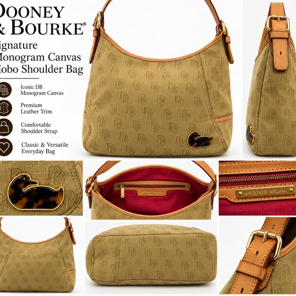 Vintage Y2K Dooney & Bourke tan and brown canvas signature hobo Shoulder Bag