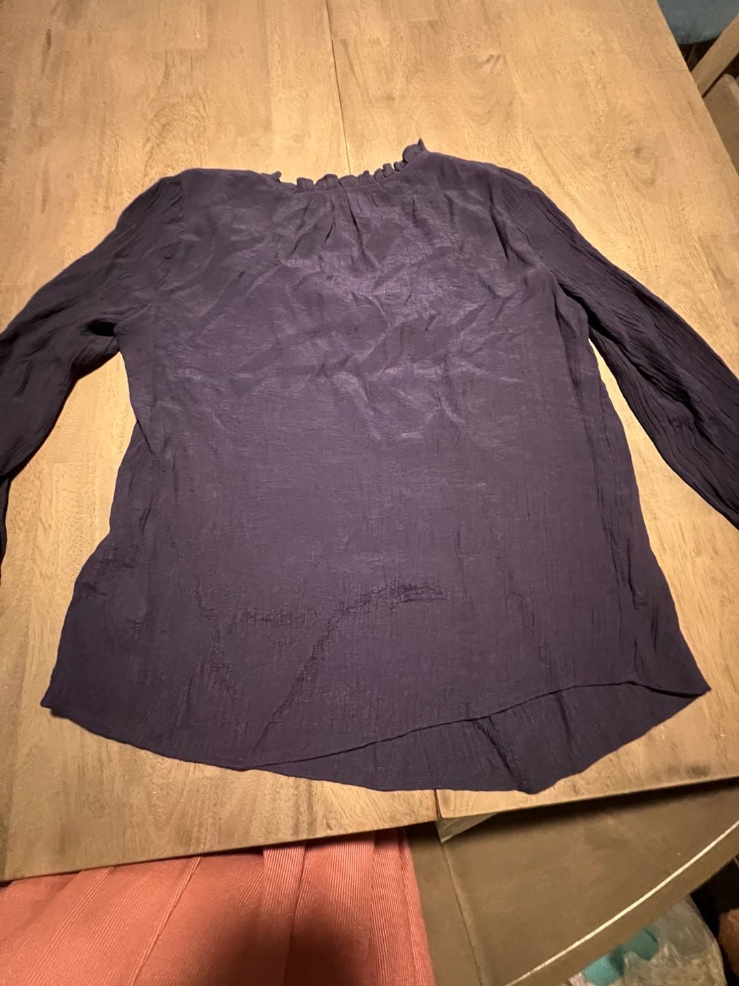 Zac & Rachel Ruffle Neck Blouse Size S Blue Long Sleeve 2