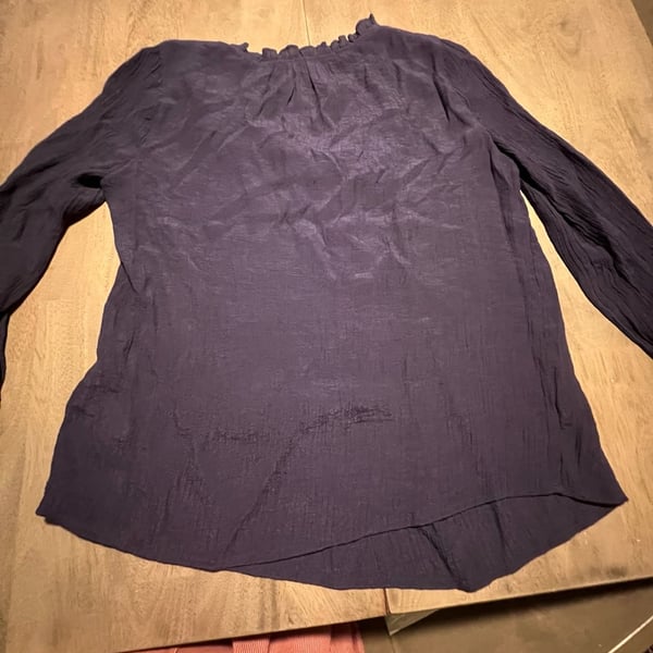 Zac & Rachel Ruffle Neck Blouse Size S Blue Long Sleeve
