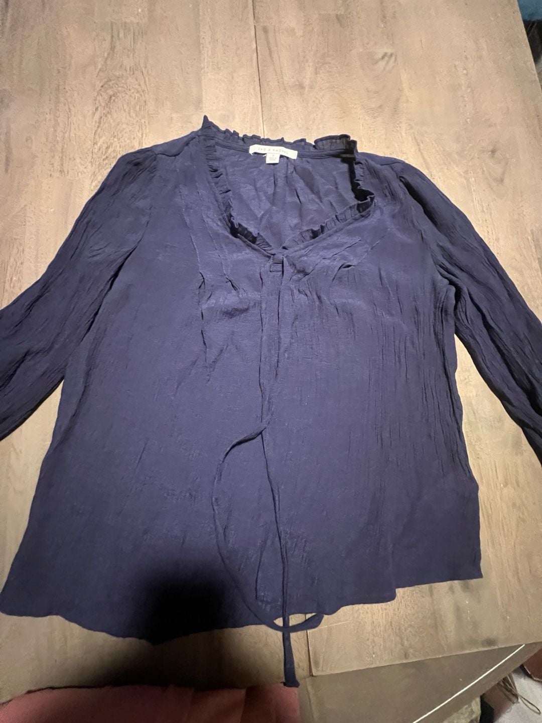 Zac & Rachel Ruffle Neck Blouse Size S Blue Long Sleeve 3