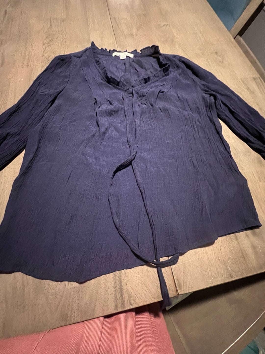 Zac & Rachel Ruffle Neck Blouse Size S Blue Long Sleeve 4
