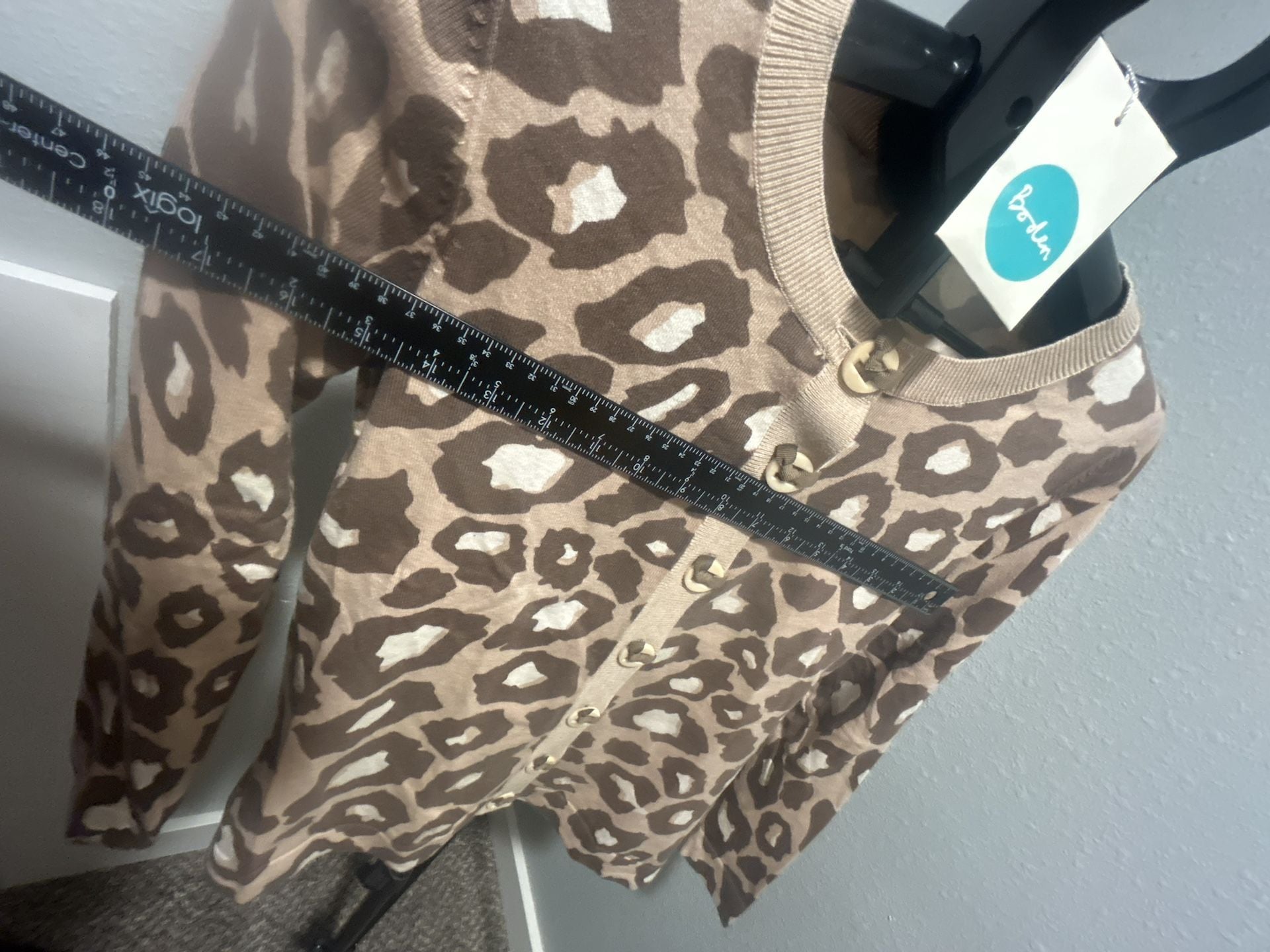 Boden Leopard Print Cardigan Size UK 8 Brown Beige Crew Neck 3