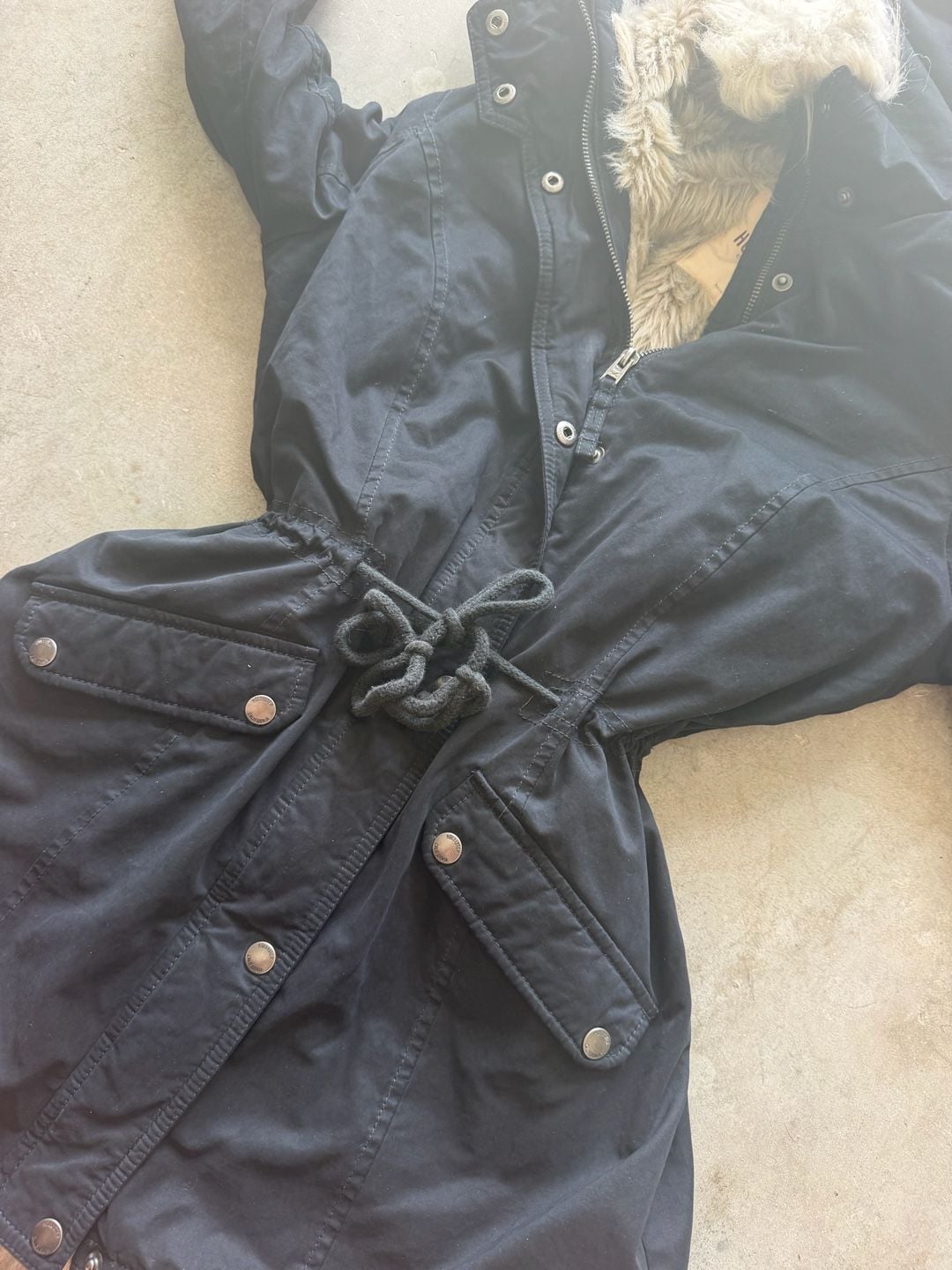 Y2K Hollister Faux Fur Lined Black Parka Jacket Size Women’s M 9