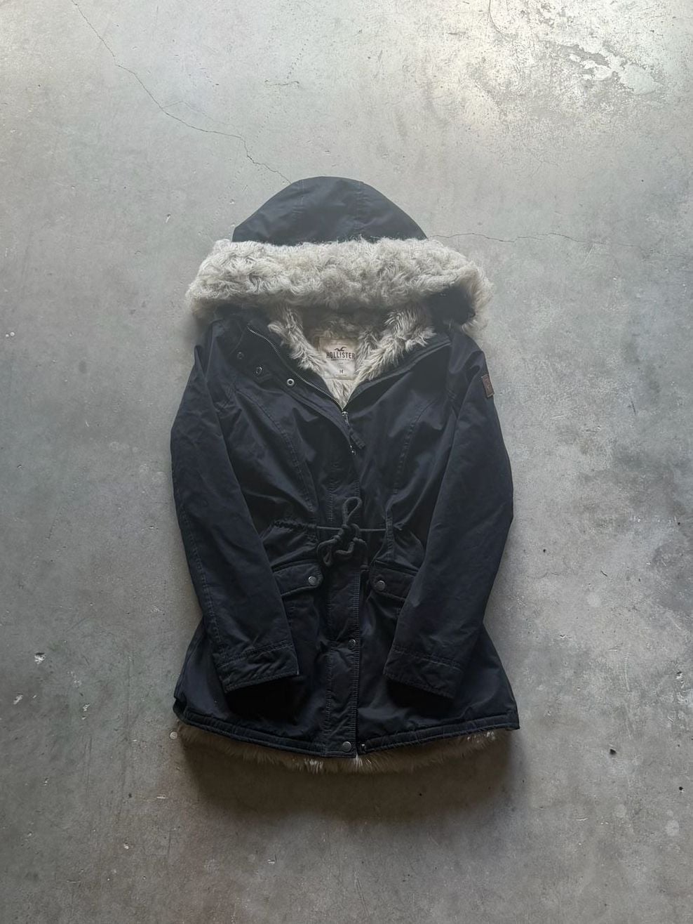 Y2K Hollister Faux Fur Lined Black Parka Jacket Size Women’s M 2