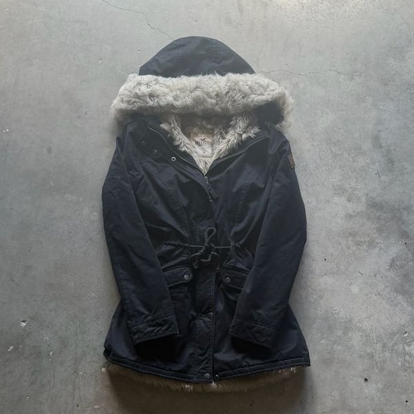Y2K Hollister Faux Fur Lined Black Parka Jacket Size Women’s M 