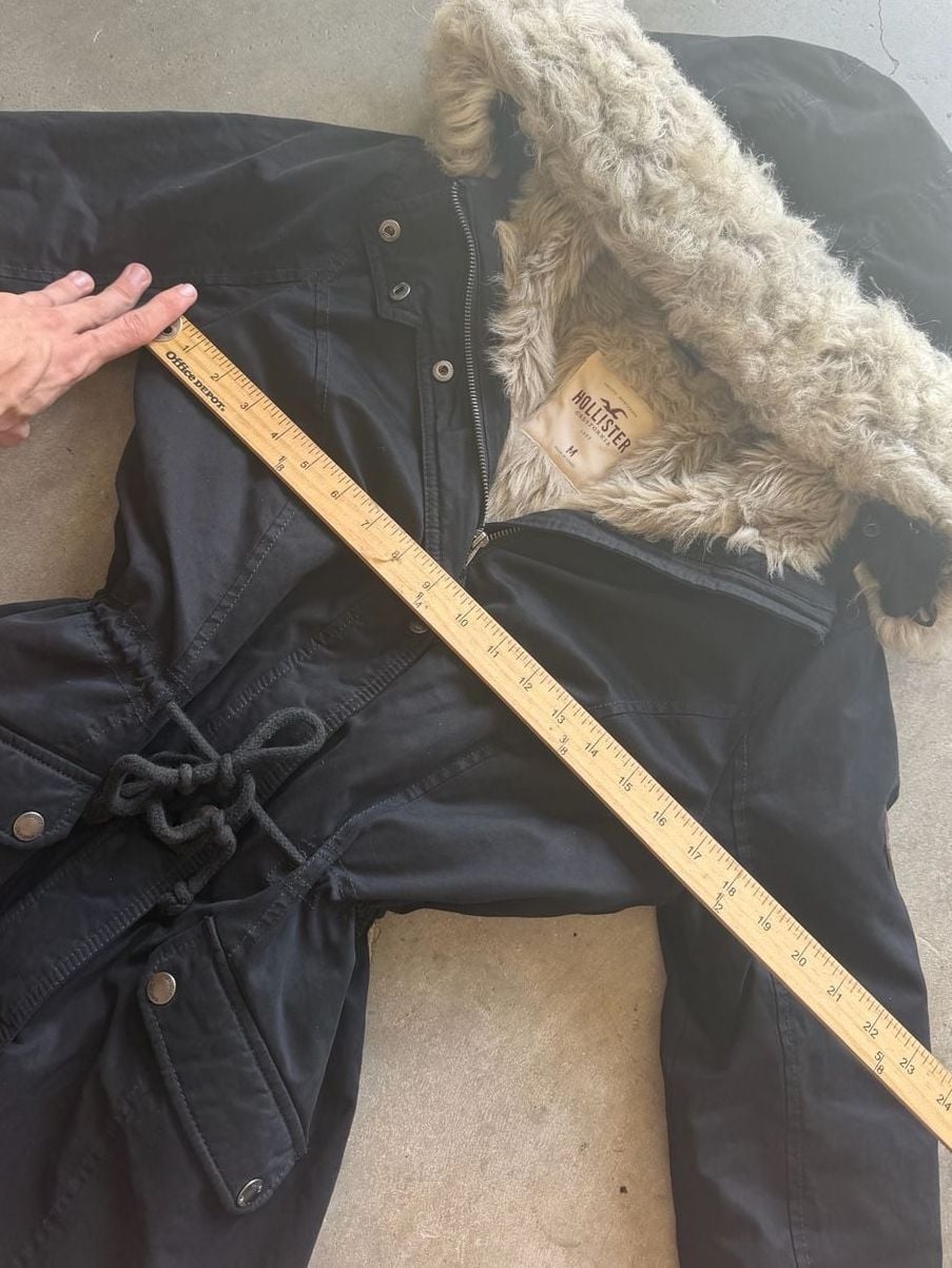 Y2K Hollister Faux Fur Lined Black Parka Jacket Size Women’s M 5