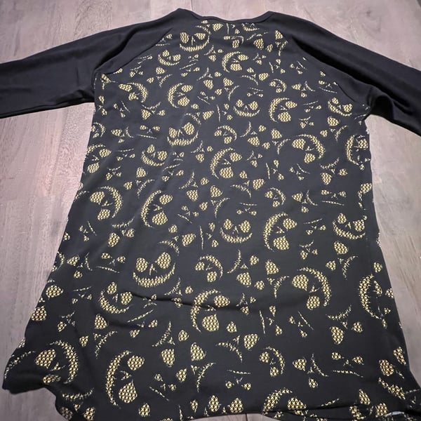 LuLaRoe Randy Size S Black Yellow Jack Skellington Pumpkin Shirt NWT