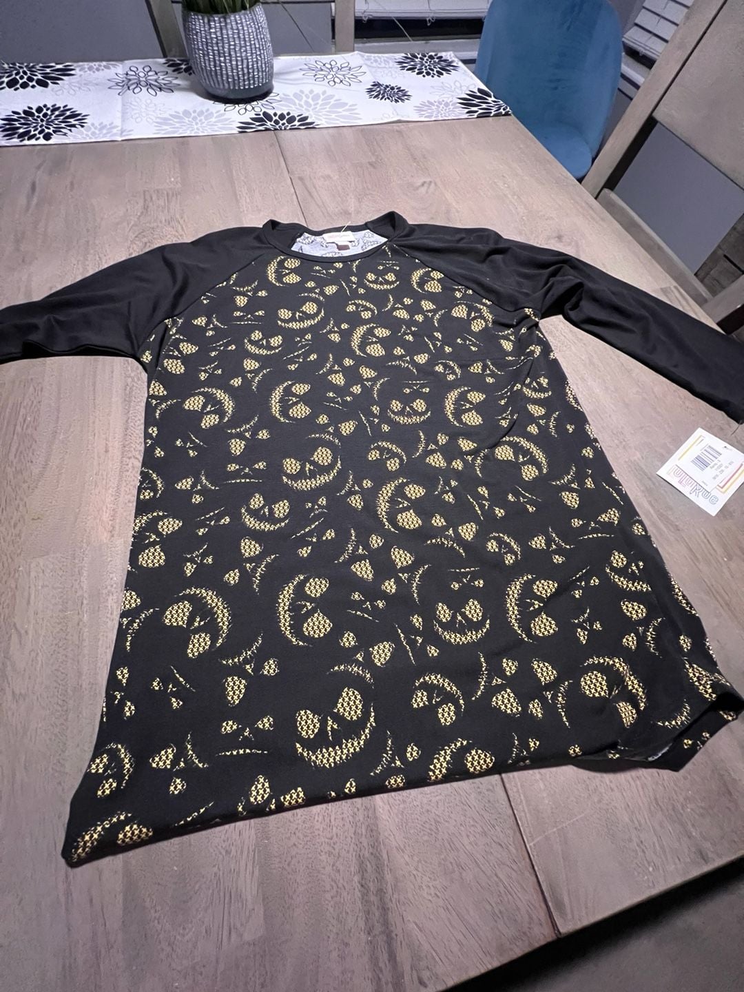 LuLaRoe Randy Size S Black Yellow Jack Skellington Pumpkin Shirt NWT 3