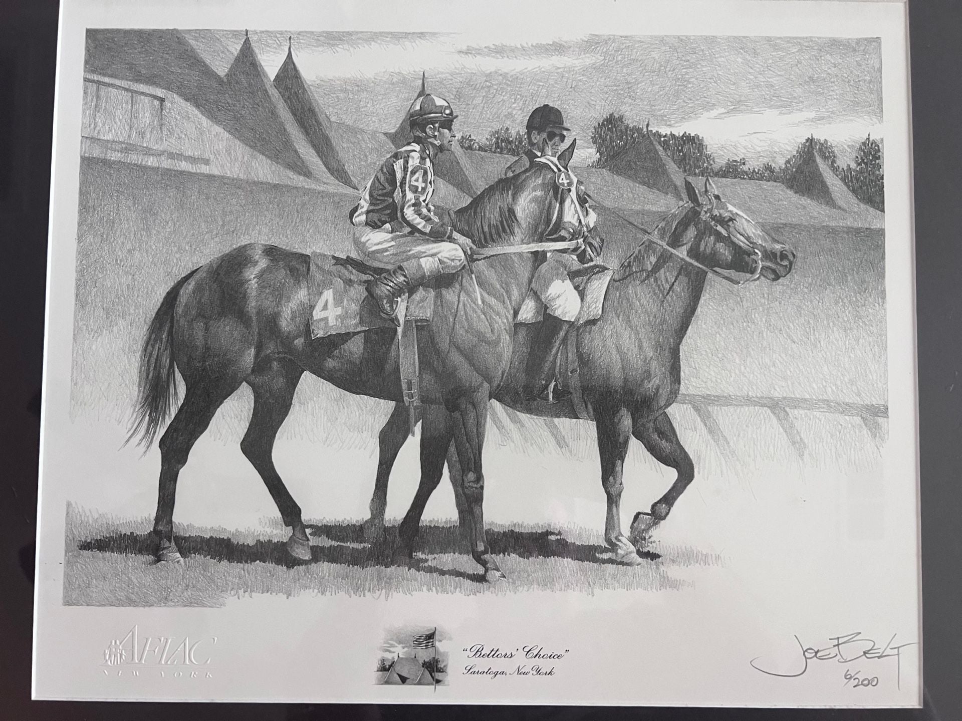 Joe Belt Bettors Choice Saratoga New York Framed Horse Print 6/200 2