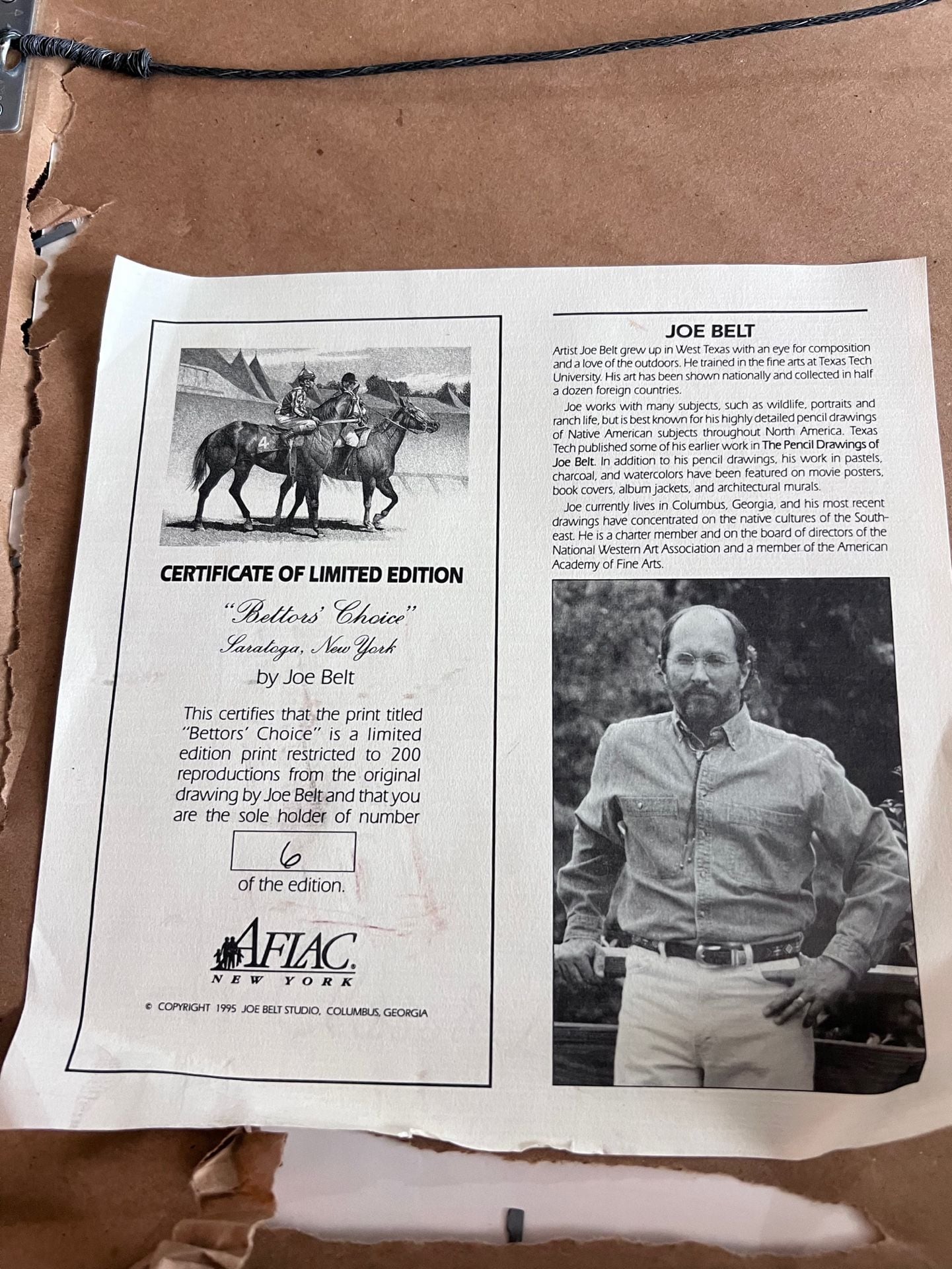 Joe Belt Bettors Choice Saratoga New York Framed Horse Print 6/200 5