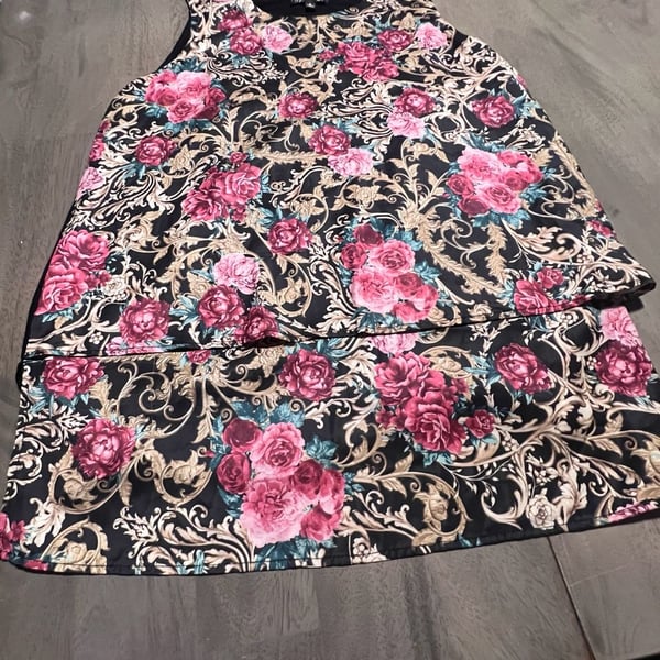 DB Clothing Floral Tank Top Size S Black Pink Rose Print Layered Hem