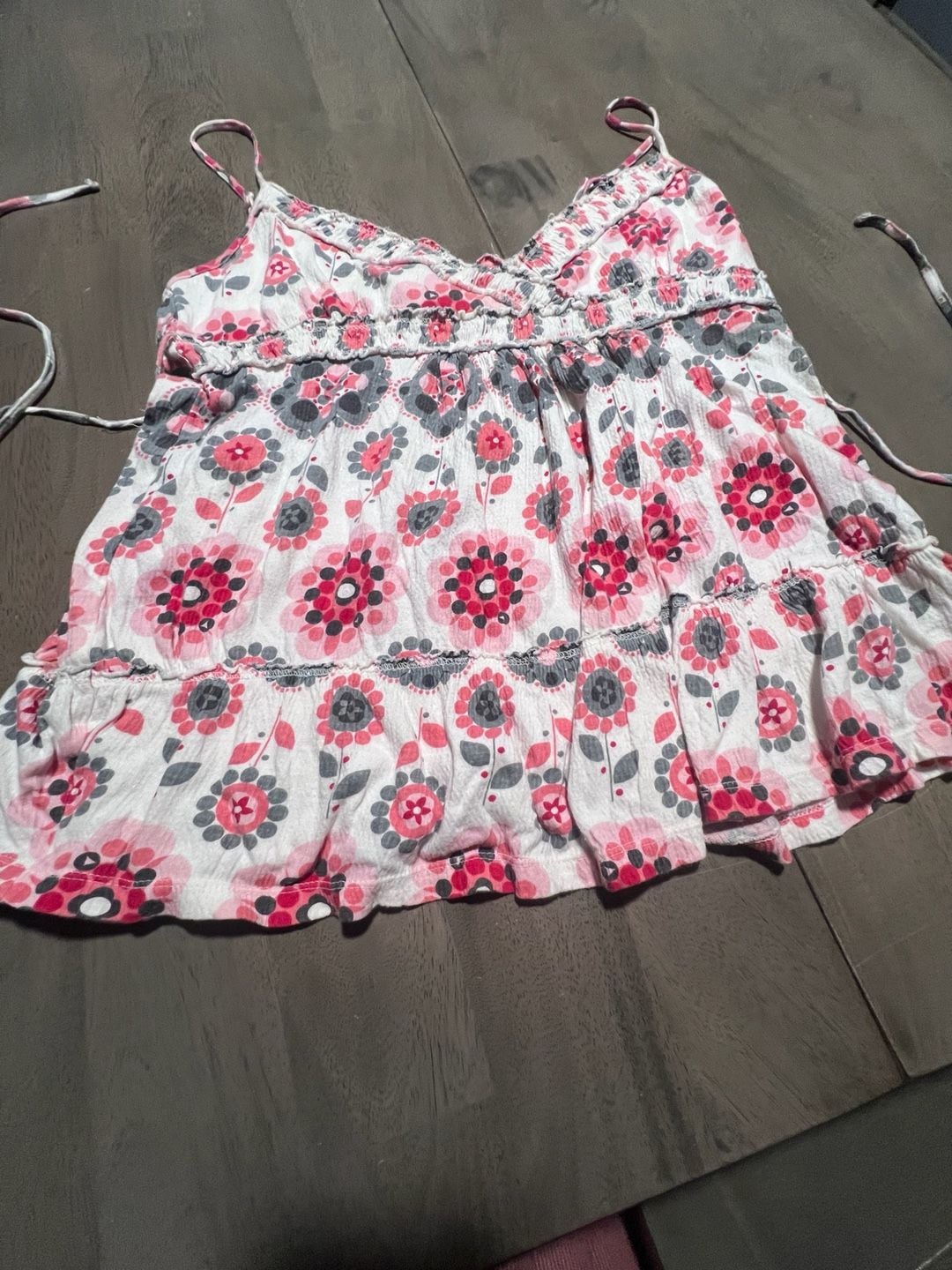 Duck Head Jeans Co. Tank Top Size Small White Pink Floral Ruffle Camisole 2