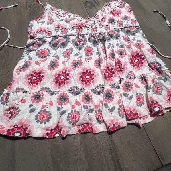 Duck Head Jeans Co. Tank Top Size Small White Pink Floral Ruffle Camisole