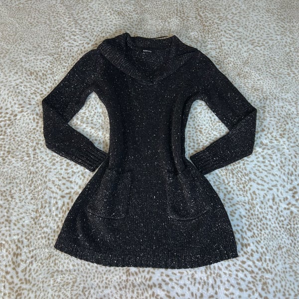 Relativity Sweater Dress Size L Black Metallic Cowl Neck