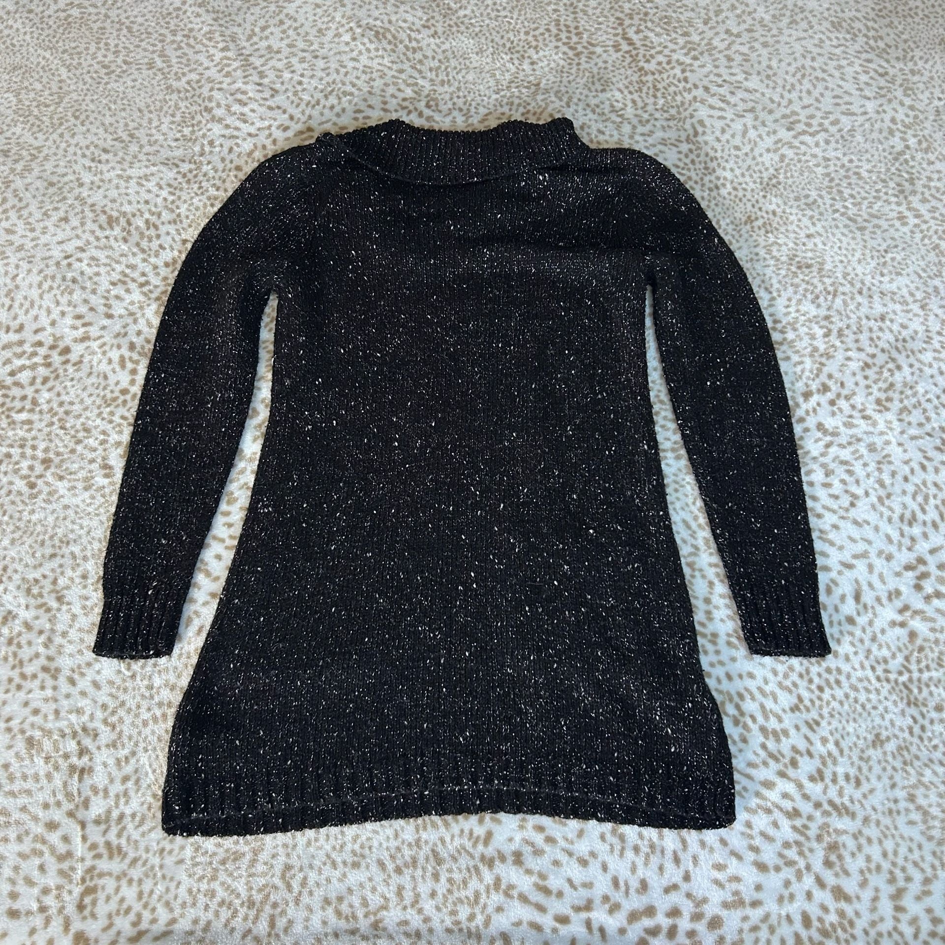 Relativity Sweater Dress Size L Black Metallic Cowl Neck 8