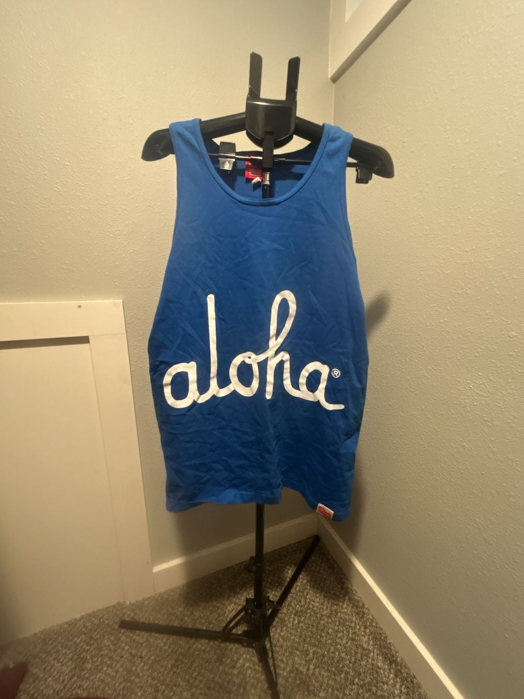 Aloha Army Tank Top Size Large Blue Script Logo Hawaiian Flag 2