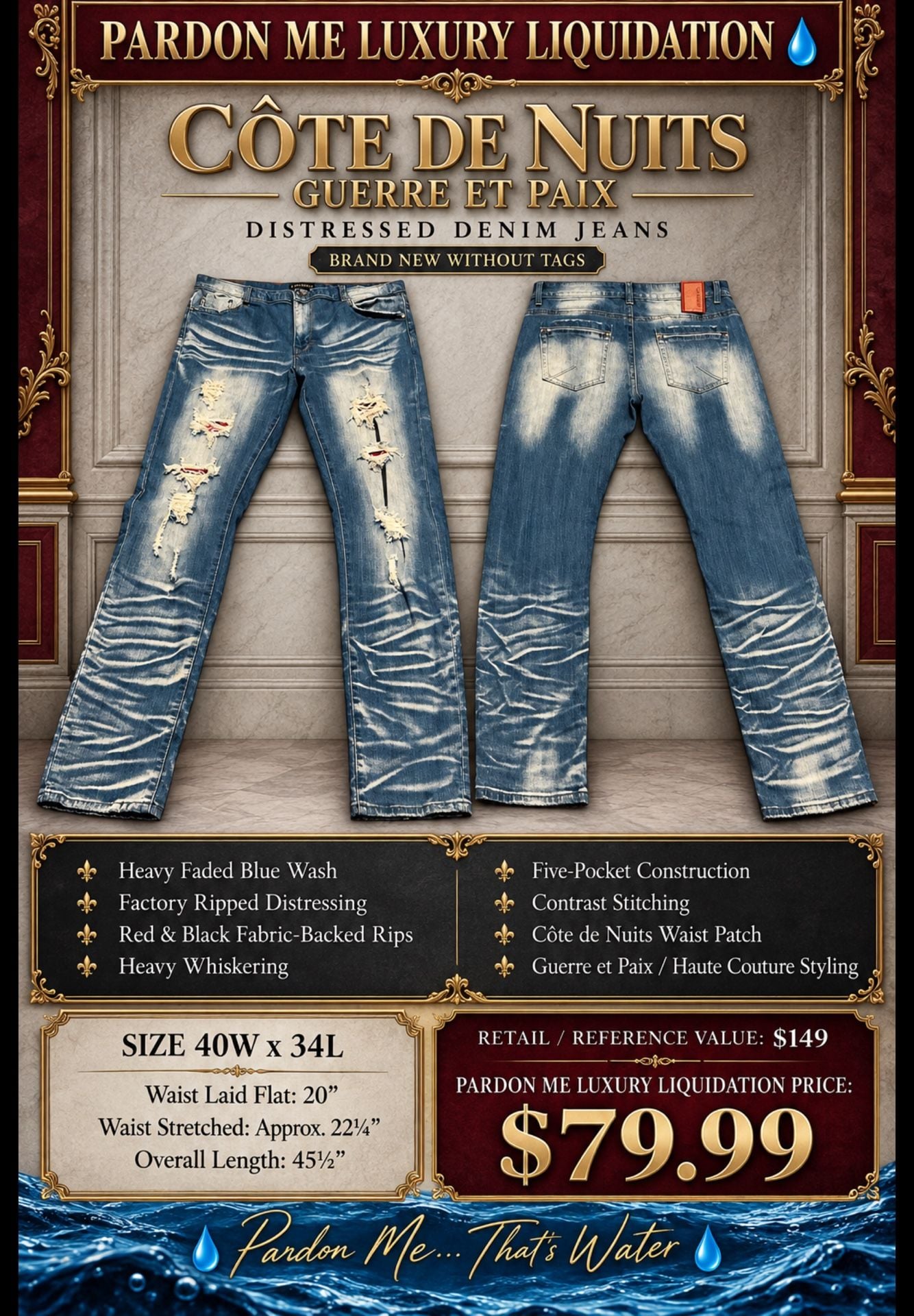 Côte de Nuits Guerre et Paix Distressed Denim Jeans 2
