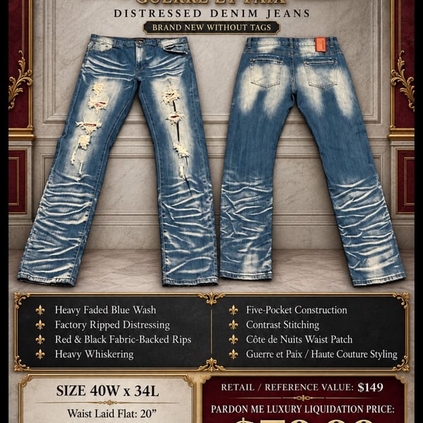 Côte de Nuits Guerre et Paix Distressed Denim Jeans