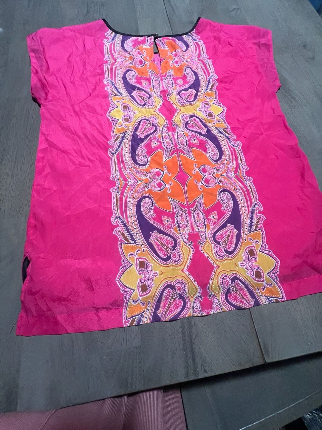 WD-NY Top Size S Pink Multi Paisley Print Short Sleeve Blouse 3