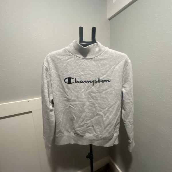 Champion Mock Neck Sweatshirt Size M Gray Script Logo