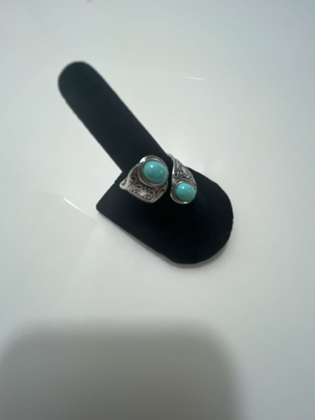 Turquoise Sterling Silver Two Stone Scroll Motif Bypass Ring 4