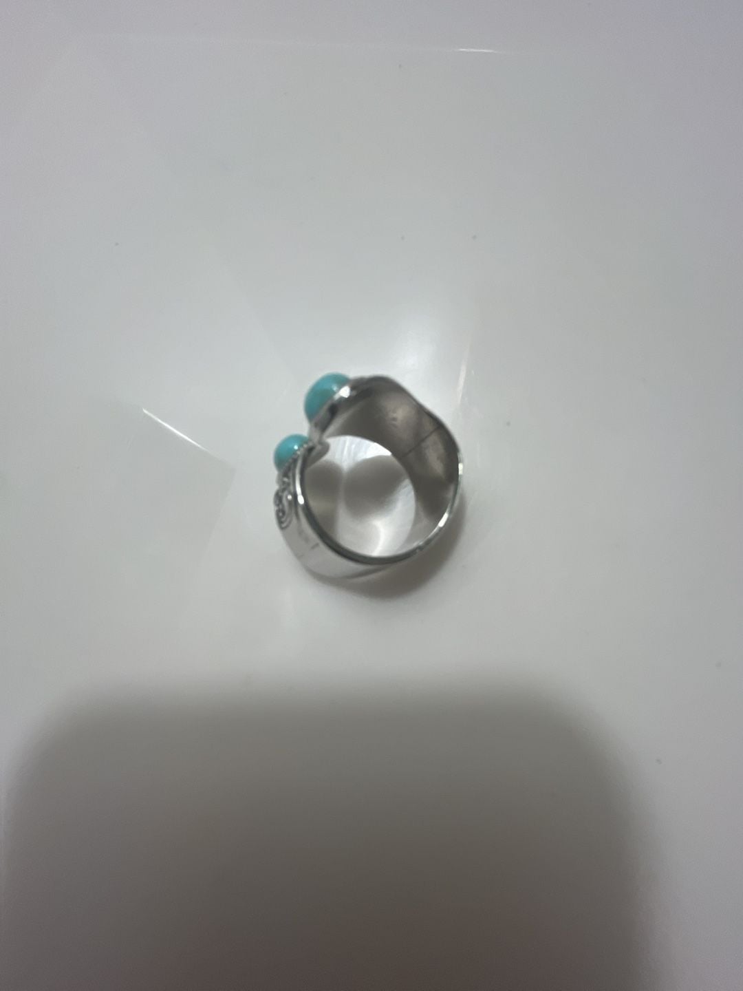 Turquoise Sterling Silver Two Stone Scroll Motif Bypass Ring 6