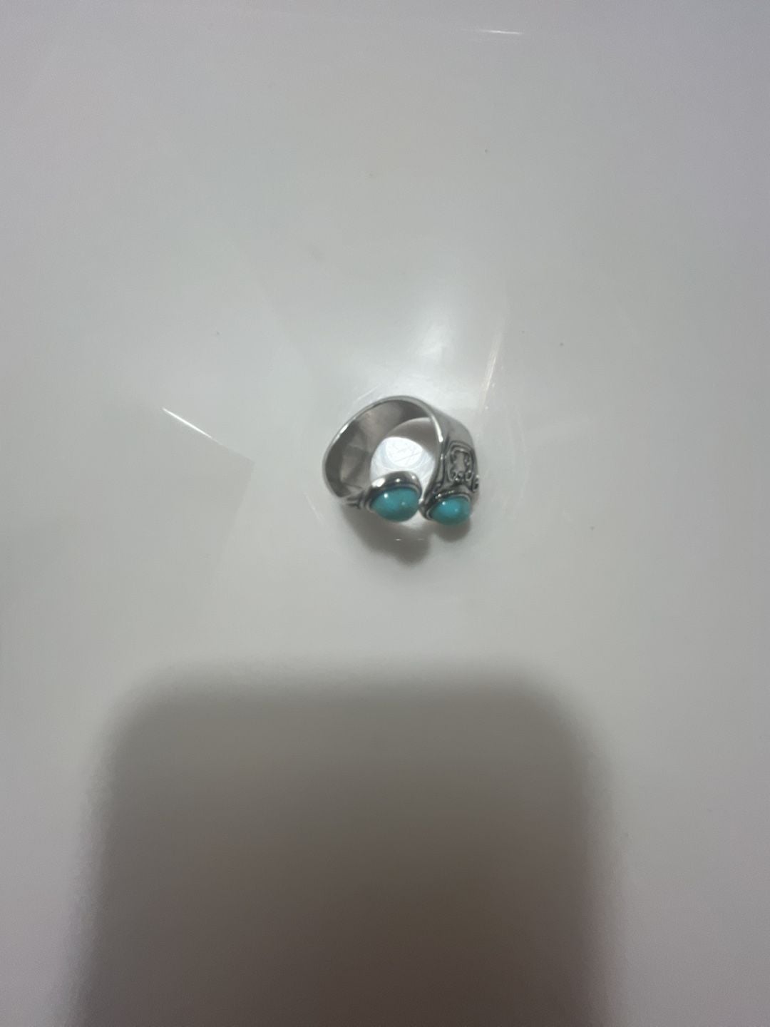 Turquoise Sterling Silver Two Stone Scroll Motif Bypass Ring 8