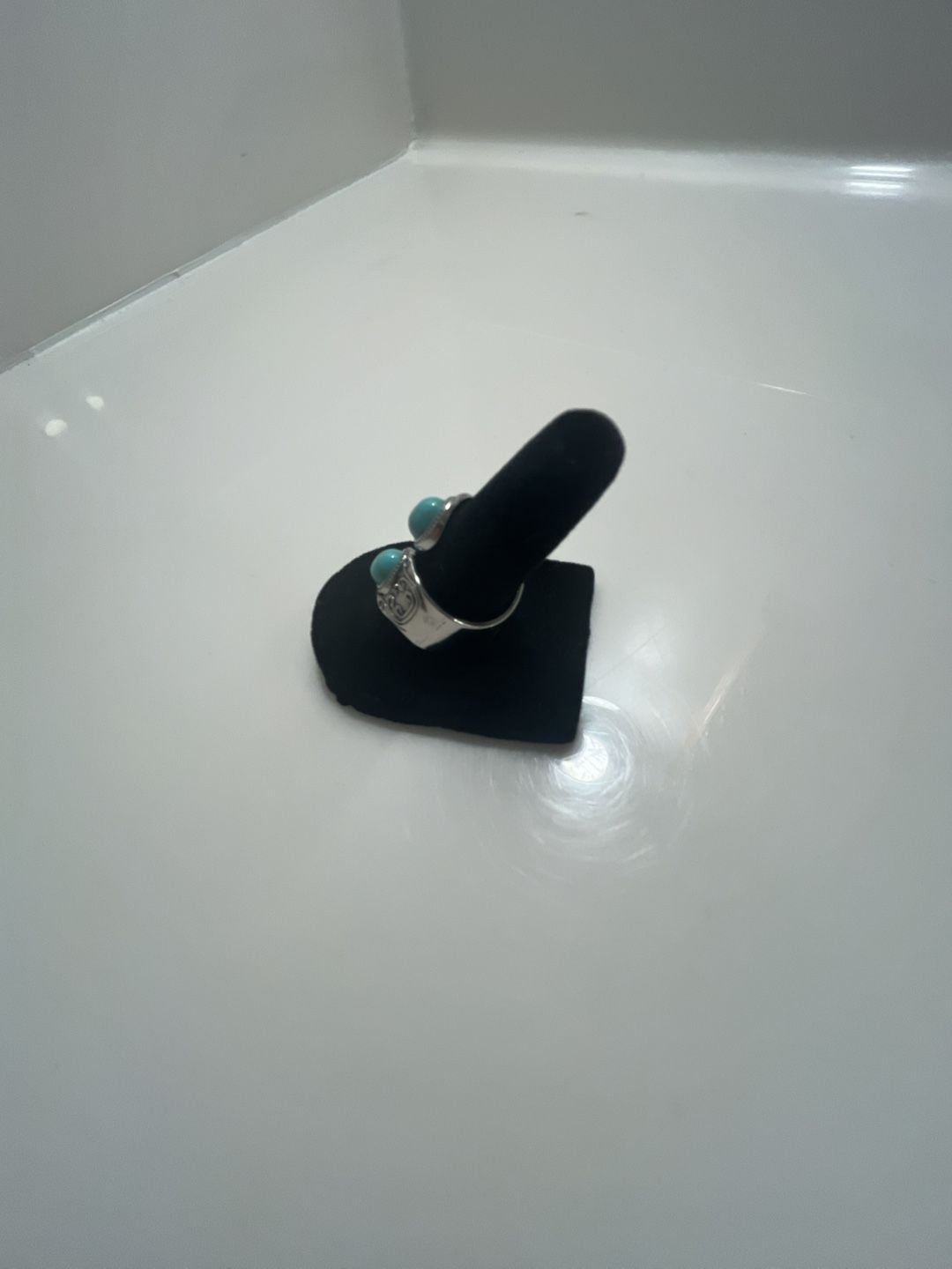 Turquoise Sterling Silver Two Stone Scroll Motif Bypass Ring 9