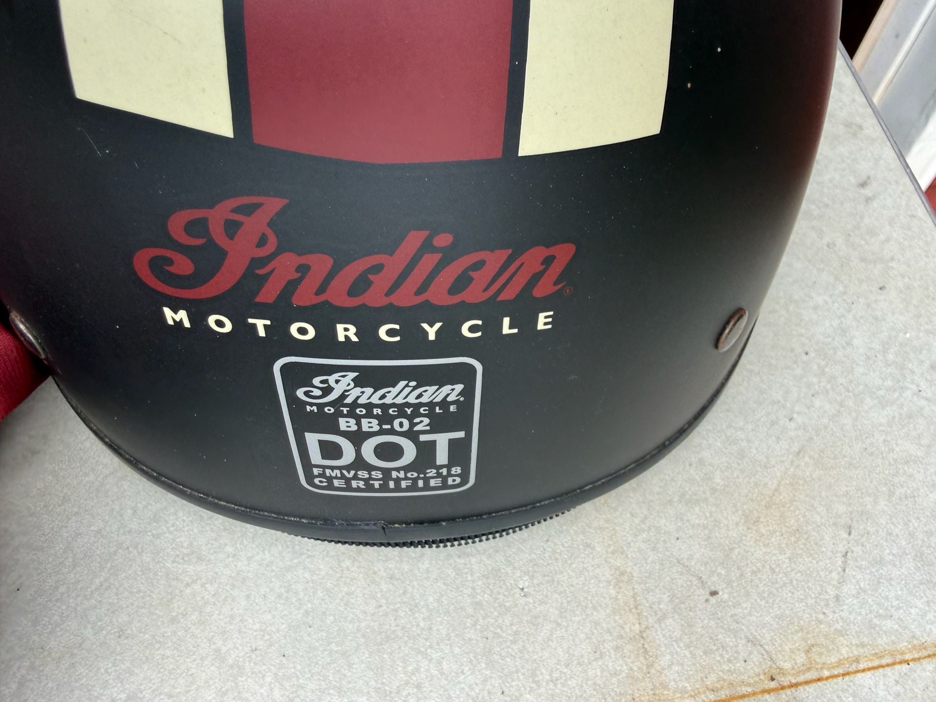 Indian Motorcycle Half Helmet Matte Black with Red Cream Stripes 5
