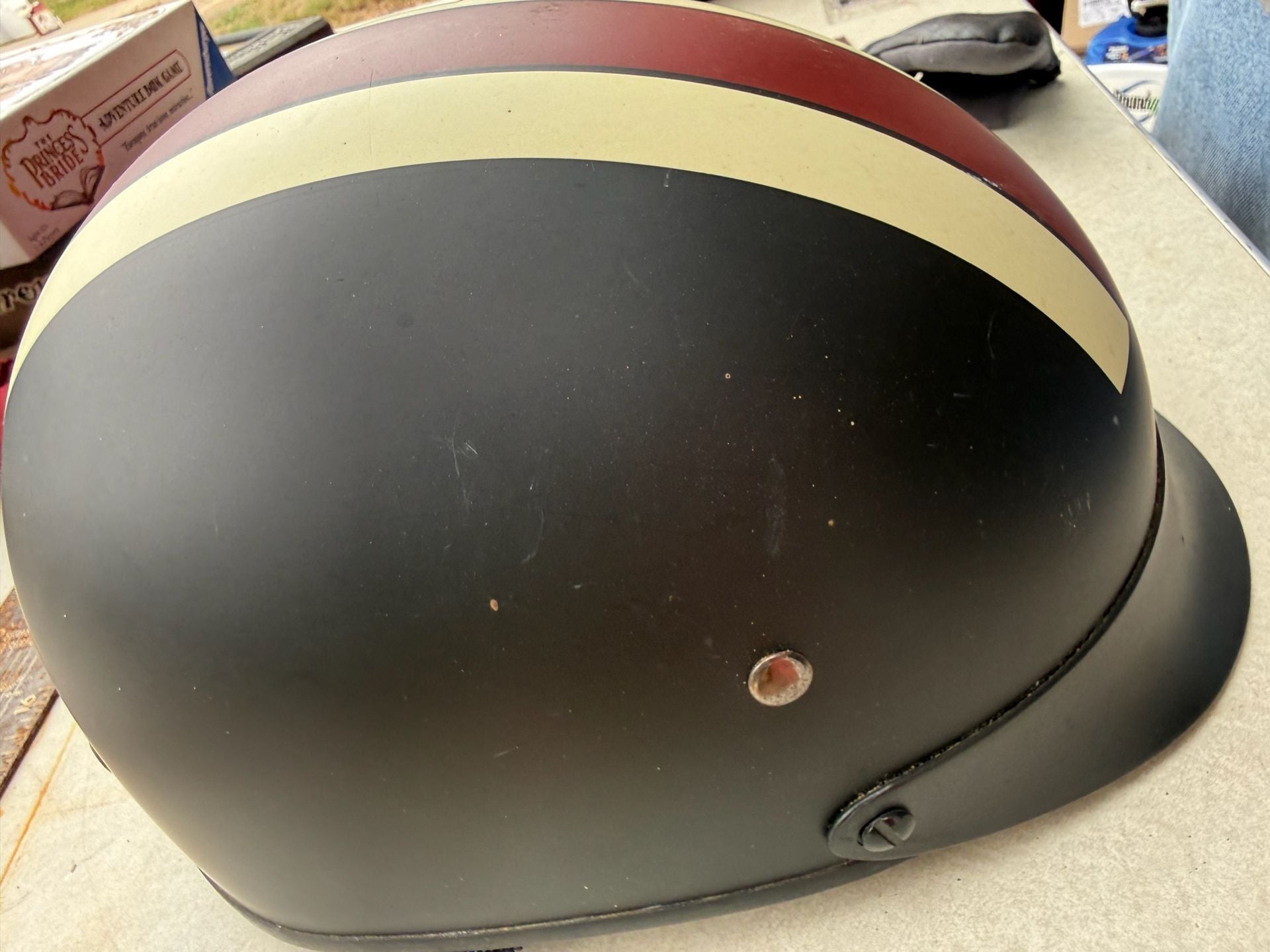 Indian Motorcycle Half Helmet Matte Black with Red Cream Stripes 6