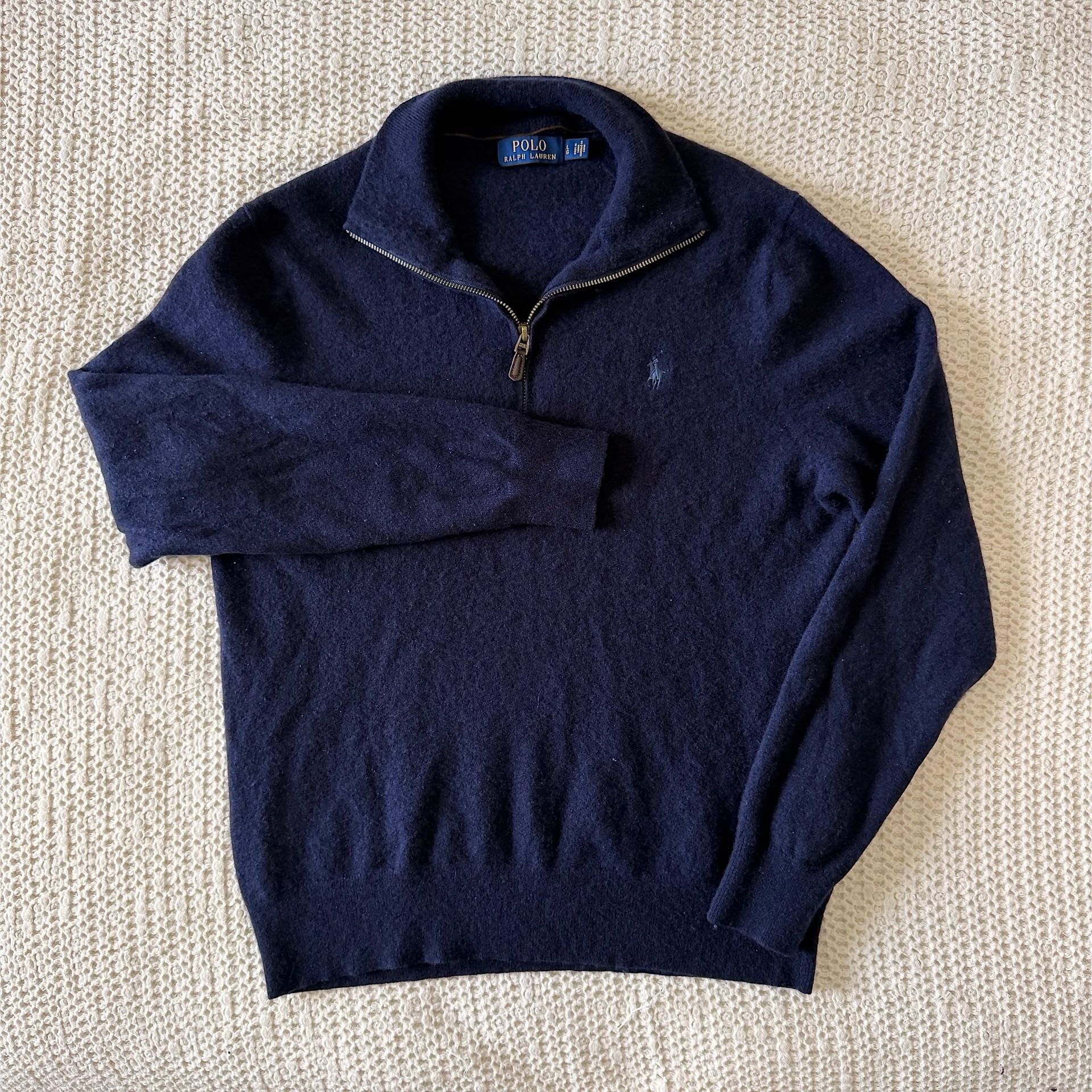 Polo Ralph Lauren 100% Wool Quarter Zip Sweater Navy Men's L $228 2
