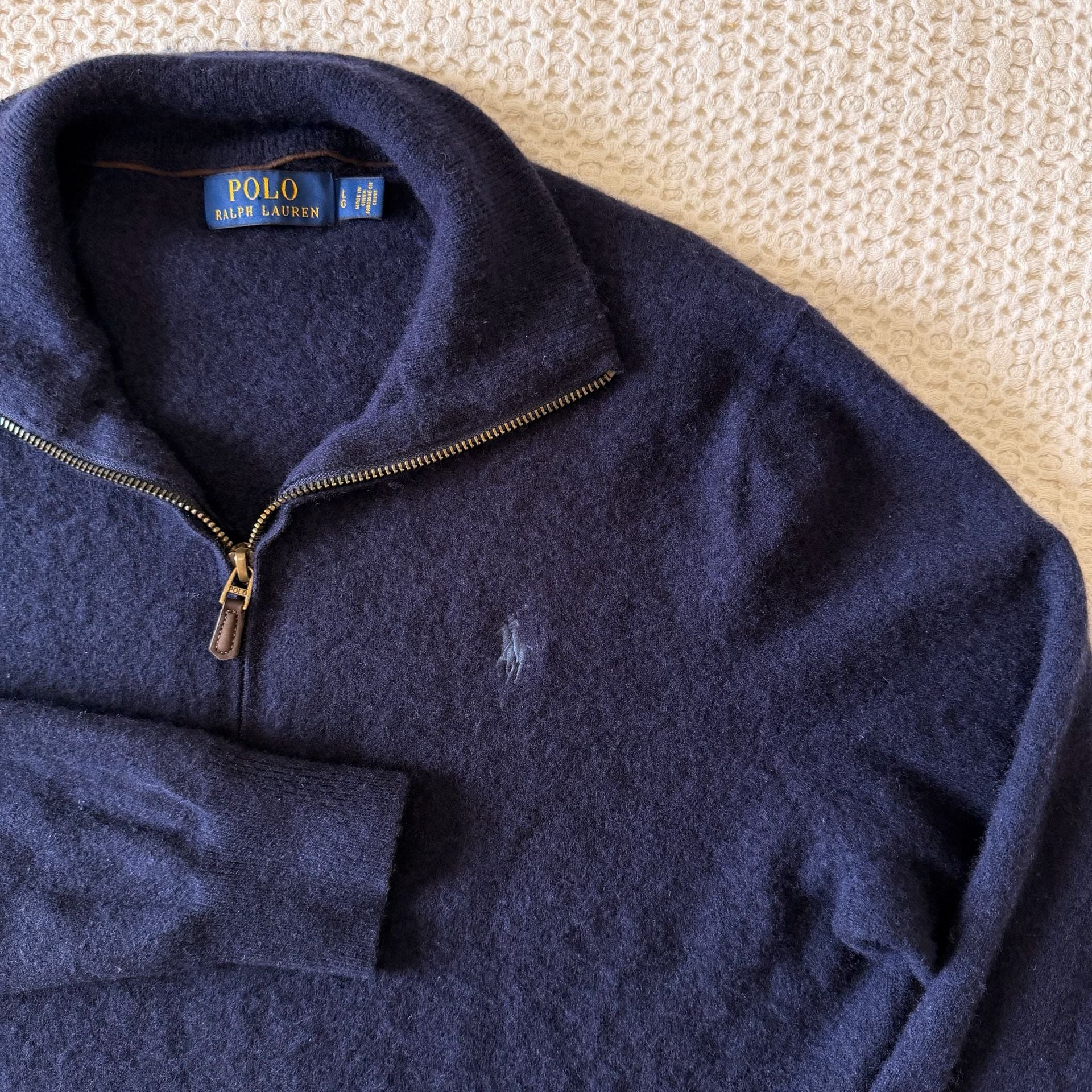 Polo Ralph Lauren 100% Wool Quarter Zip Sweater Navy Men's L $228 3