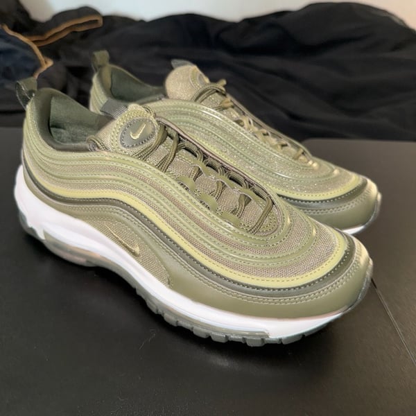 Nike Air Max 97 Size 8.5 Medium Olive Green White Sneakers